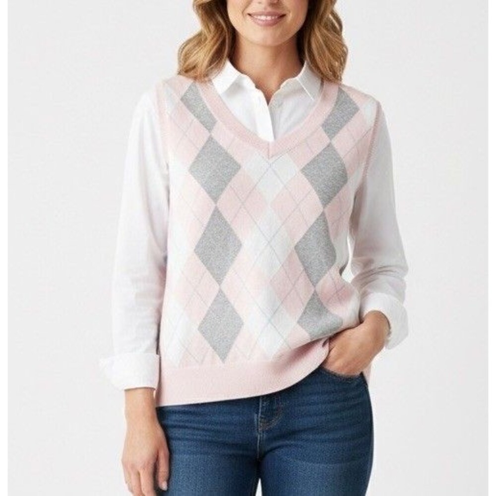 Tommy Hilfiger Women's Sweater Vest Size Small Pink White Soft Light Weight - Picture 2 of 6